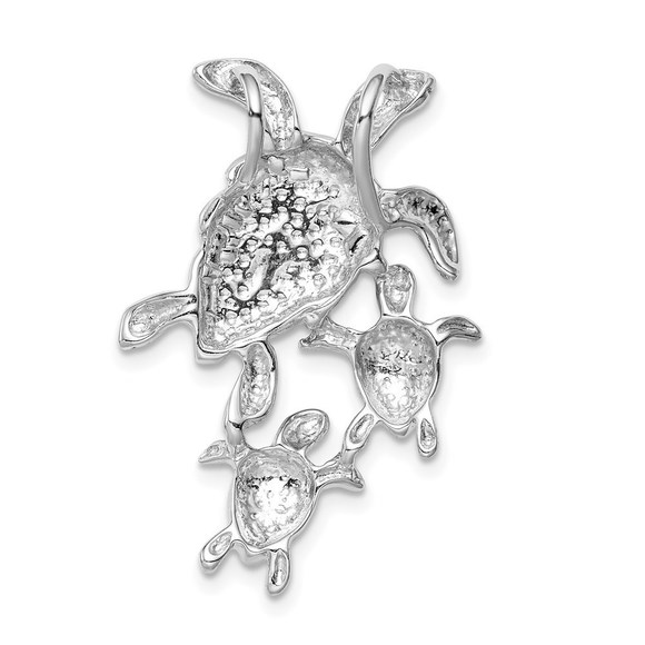 925 Sterling Silver Created Blue Opal Sea Turtles Chain Slide Charm Pendant - Picture 3 of 4